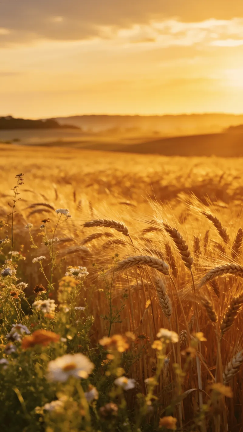 Golden Wheat Fields at Summer Sunset