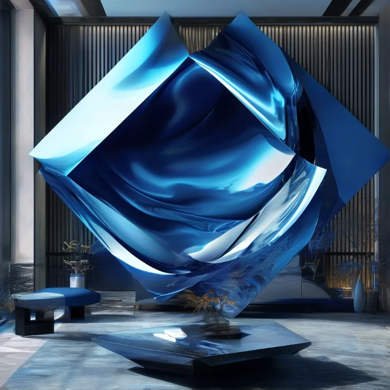 Blue Abstract Metallic Cube