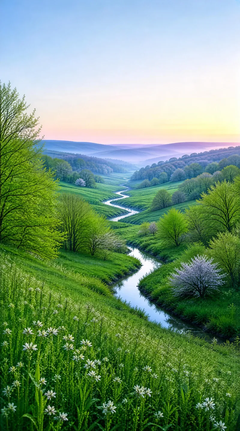 Rolling Green Valley at Dawn