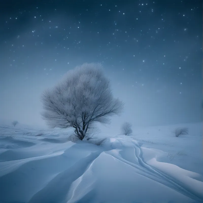 Frozen Tree Under Starry Sky