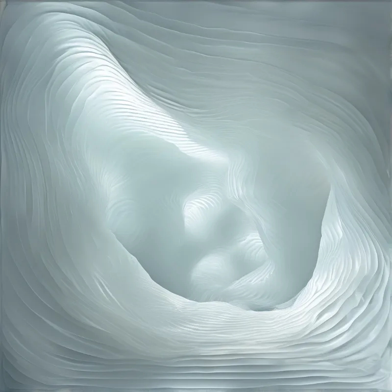 Concentric bands of pale material step down into a swirling bowl, lit softly from one side.