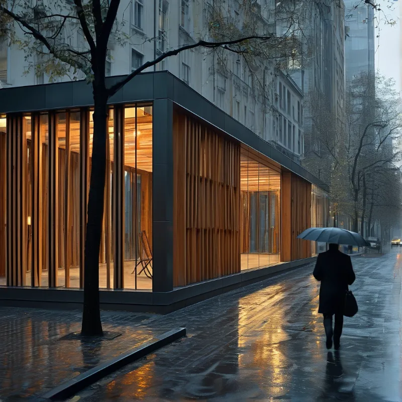 Warm Light on Rainy Street