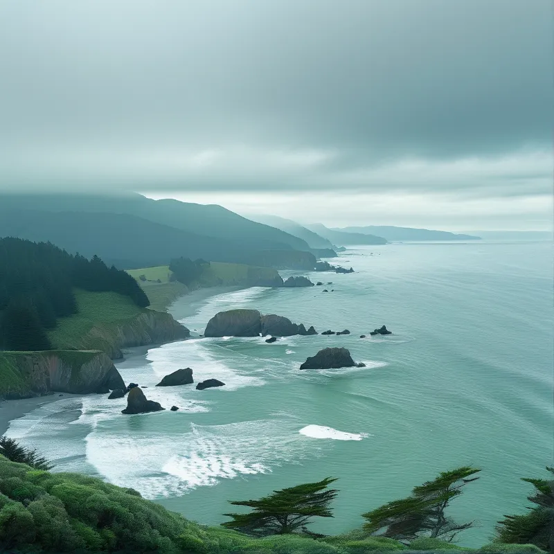 Misty Coastal Shore