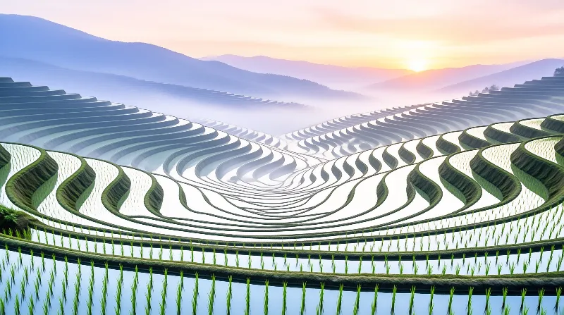 Sunrise Over Rice Terraces