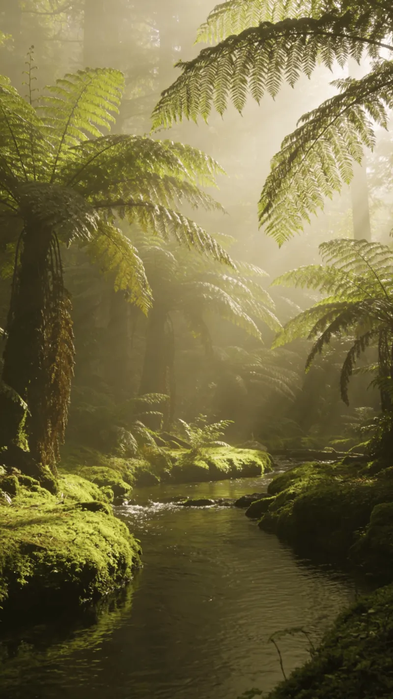 Soft Moss and Ferns in Morning Light