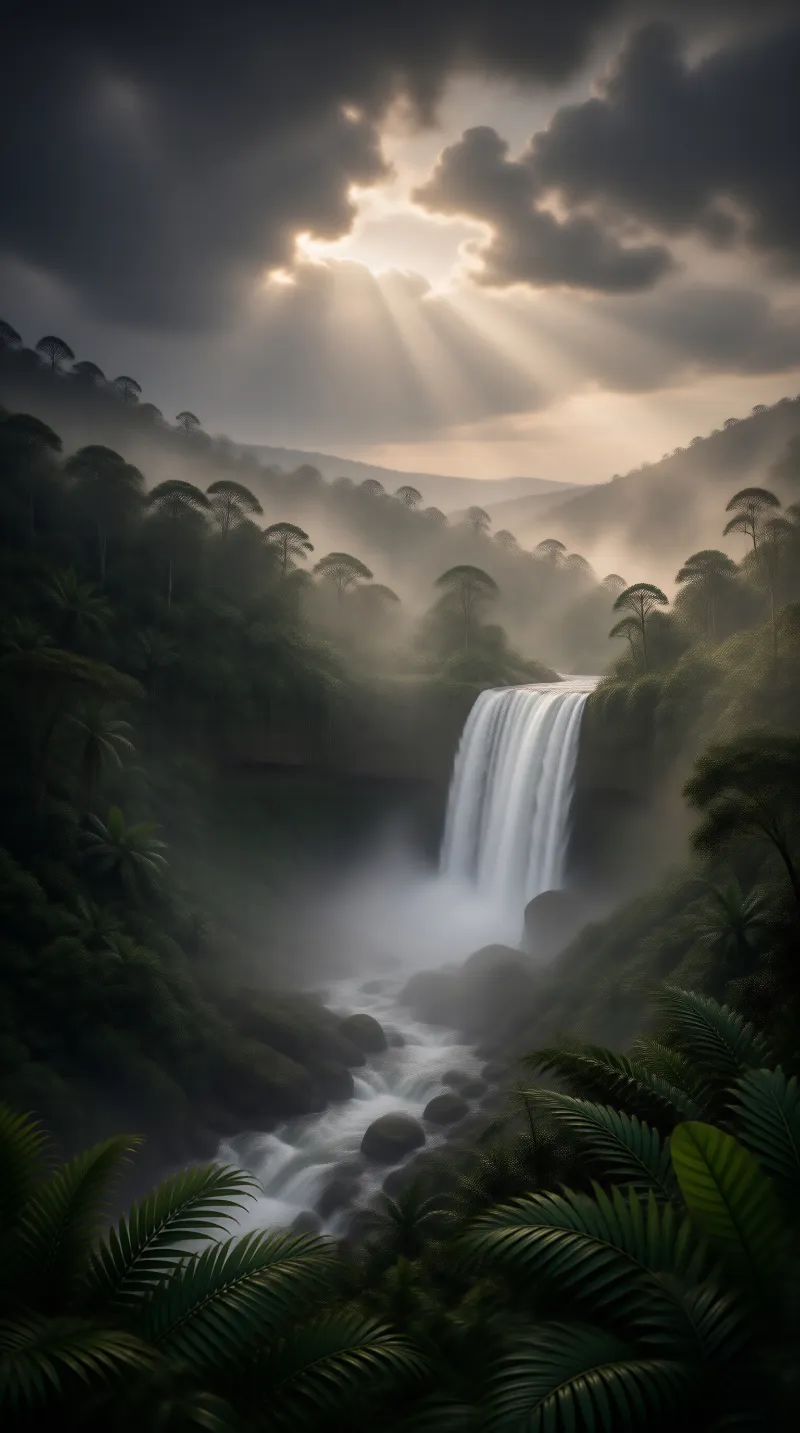 Misty Tropical Waterfall