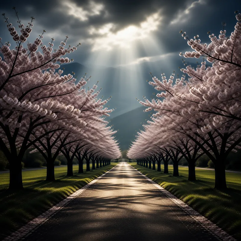 Sunlit Cherry Blossom Path