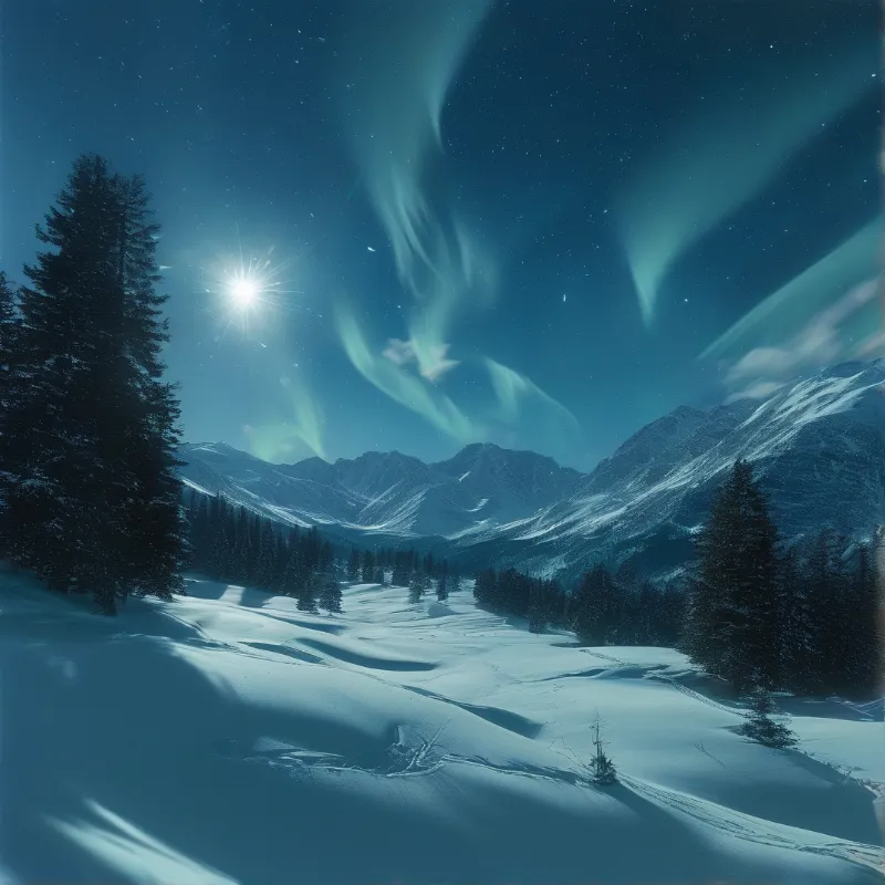 Aurora Over Snowy Peaks