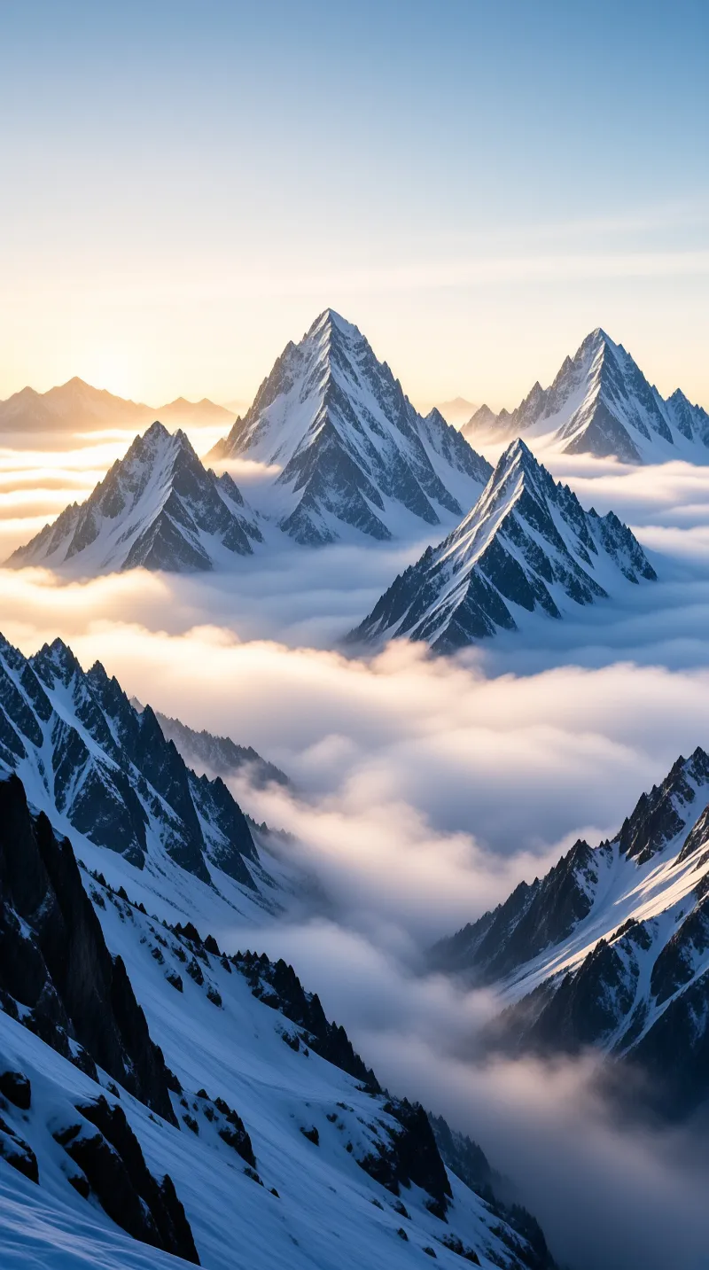 Snowy Mountains Above Clouds