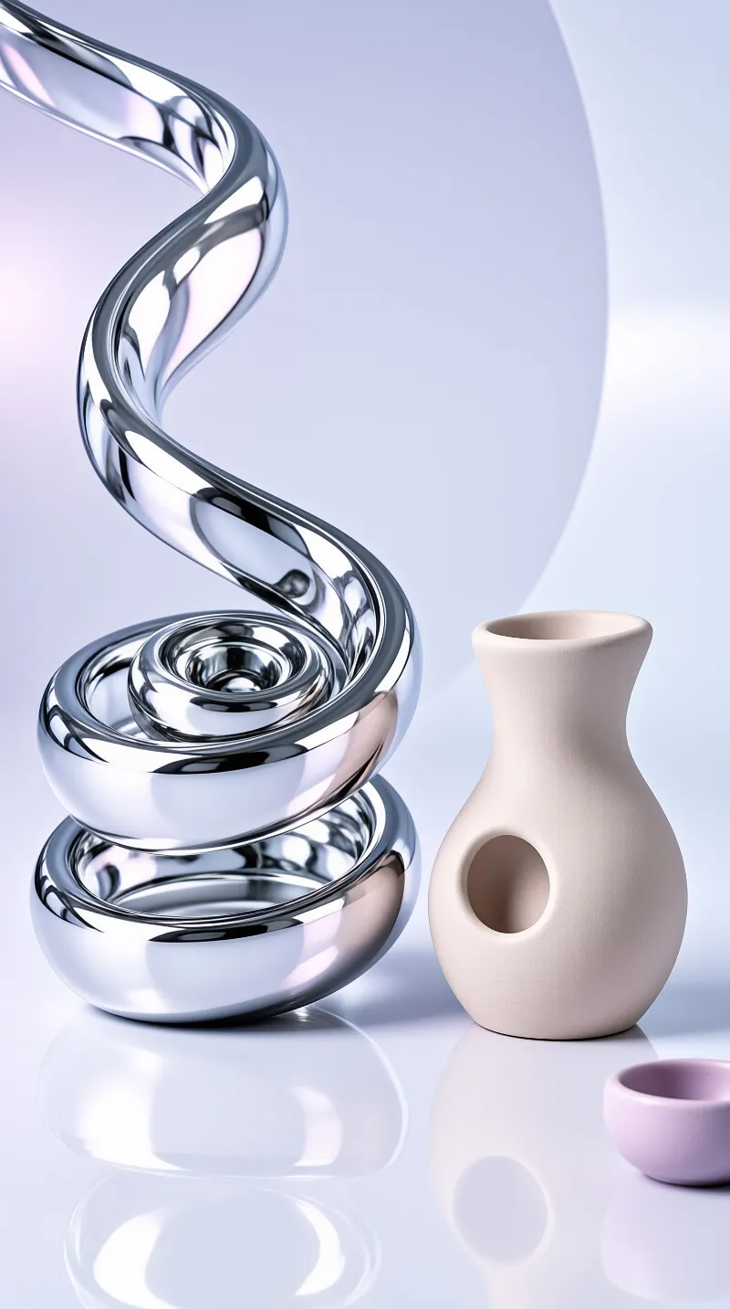 Chrome Spiral and Matte Vase