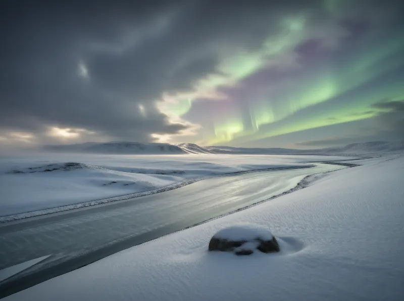 Winter Aurora and Snowy River