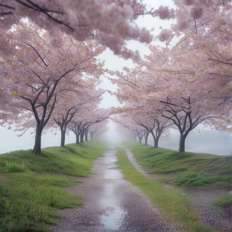 Sakura Path in Mist