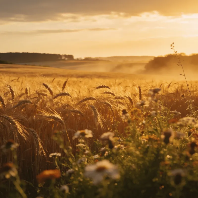 Golden Wheat Fields at Summer Sunset