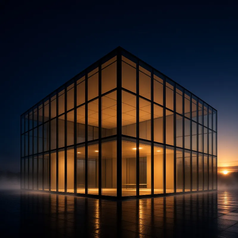 Modern Glass Building at Dusk