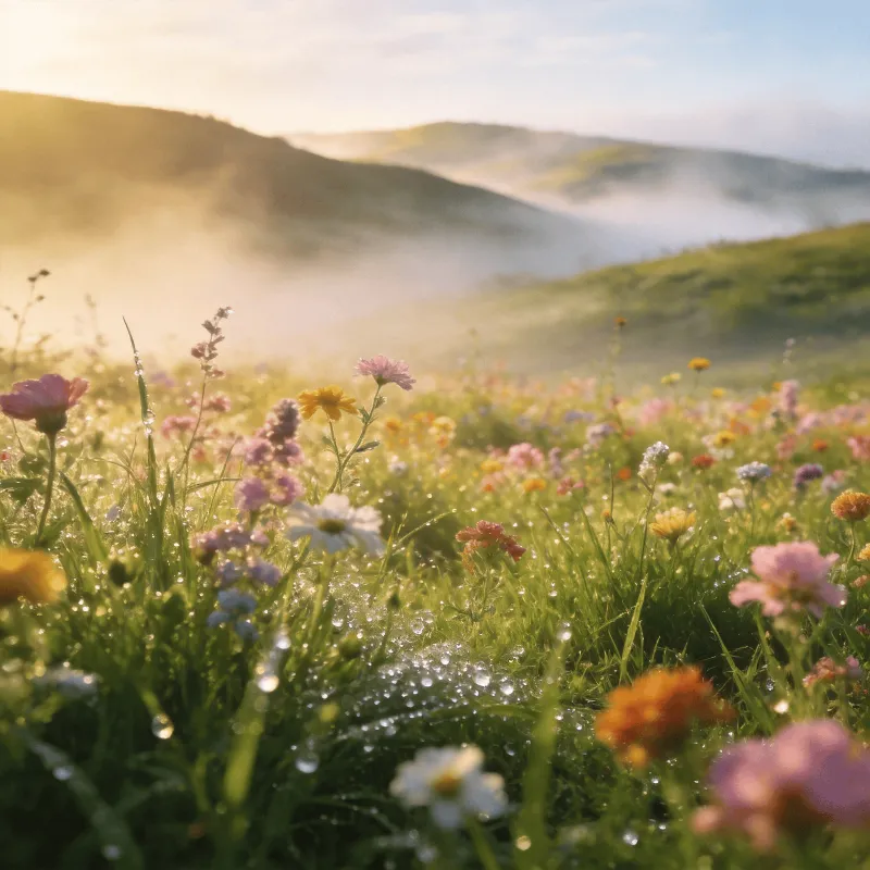 Fresh Green Spring Grass and Blooms