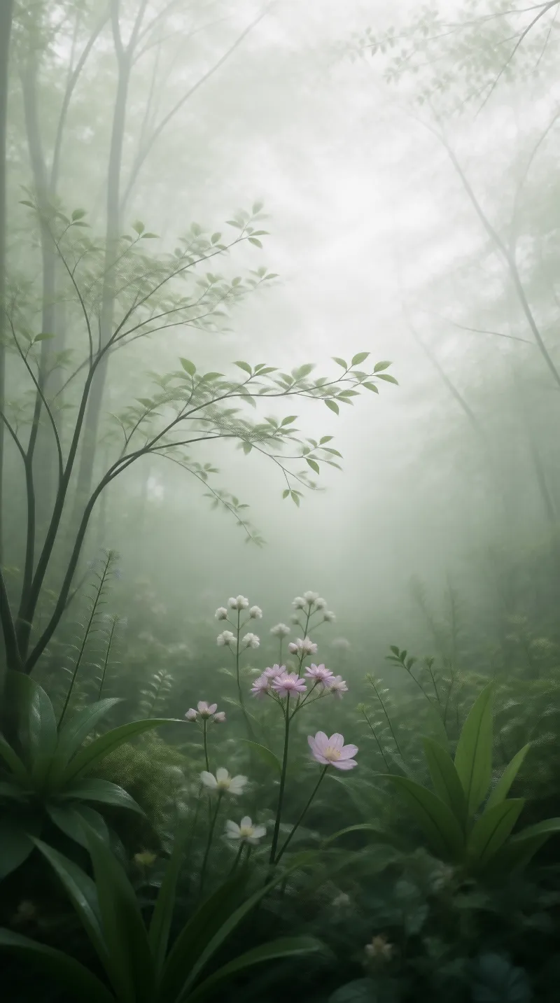 Misty Forest Bloom Landscape