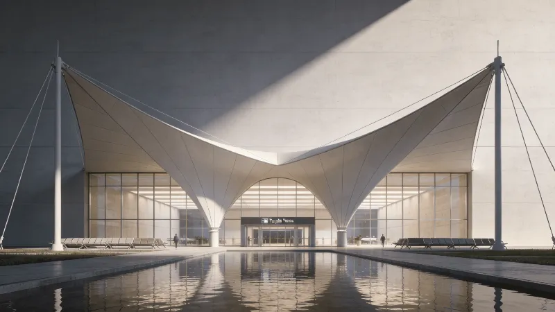 Terminal with Tensile Structure — Reflecting Pool