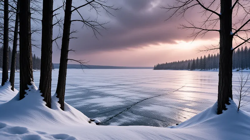 Frozen Lake at Sunset