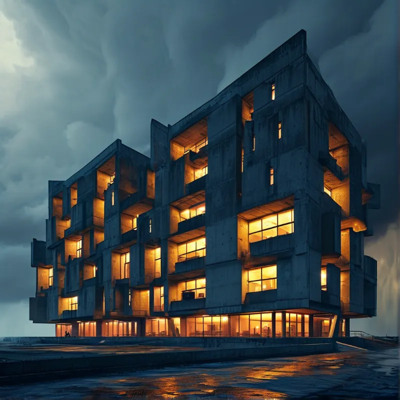 Illuminated Concrete Building