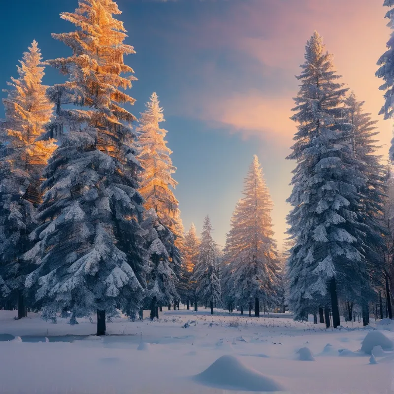Snowy Forest at Sunrise
