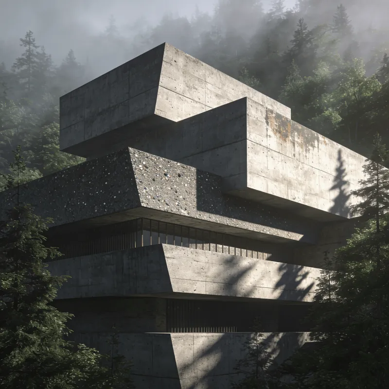 Cultural Center with Brutalist Massing — Misty Forest