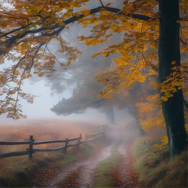 Misty Autumn Forest Path