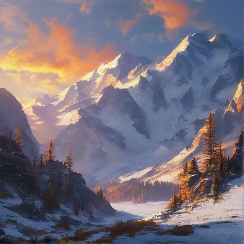 Snowy Mountain Sunset