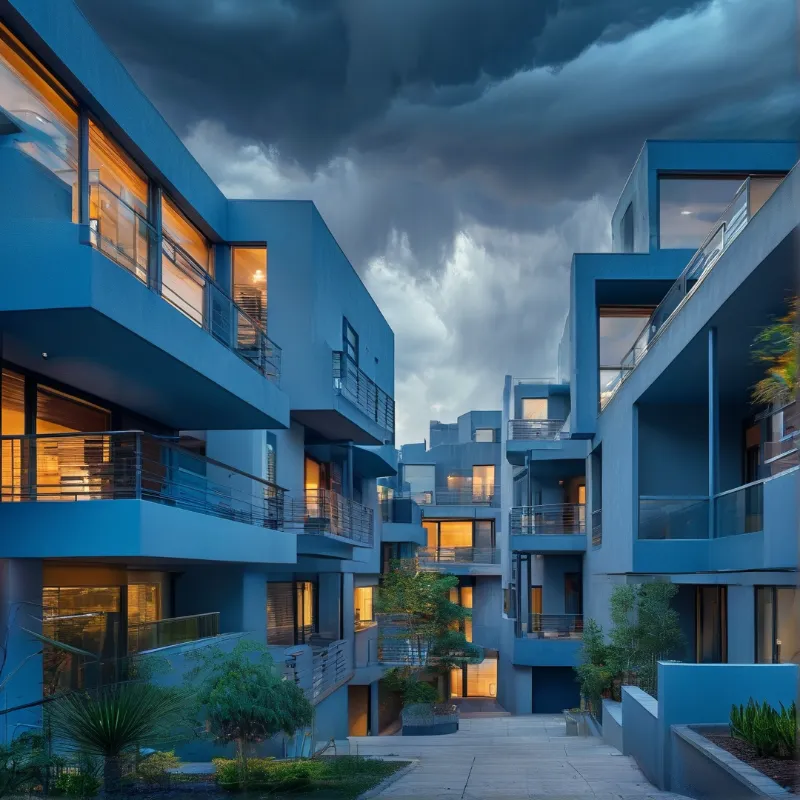 Modern Apartments in Stormy Sky