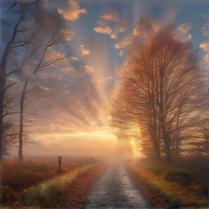 Misty Sunrise on Country Road