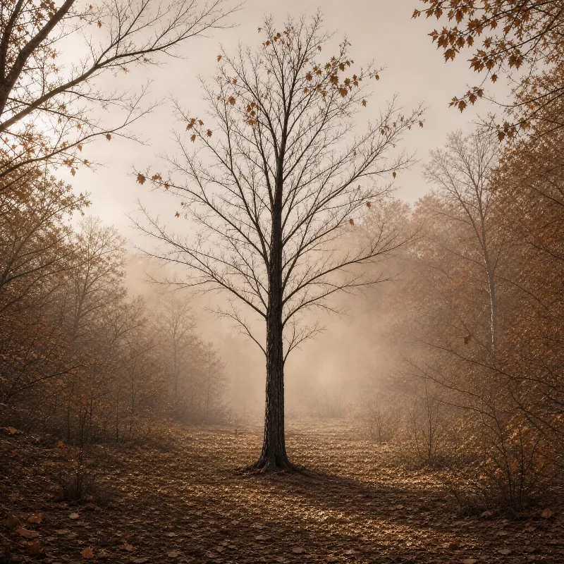 Solitary Tree in Autumn Fog