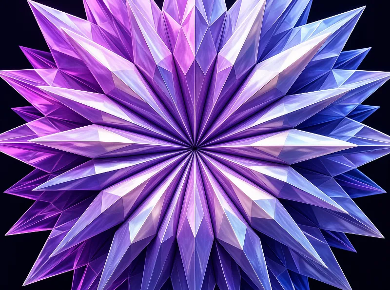 Sharp triangular spikes radiate from a common centre, shaded from lilac highlights into deep indigo.