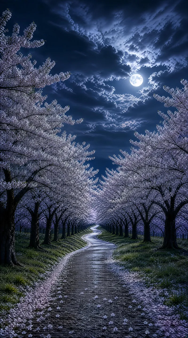 Moonlit Cherry Blossom Path