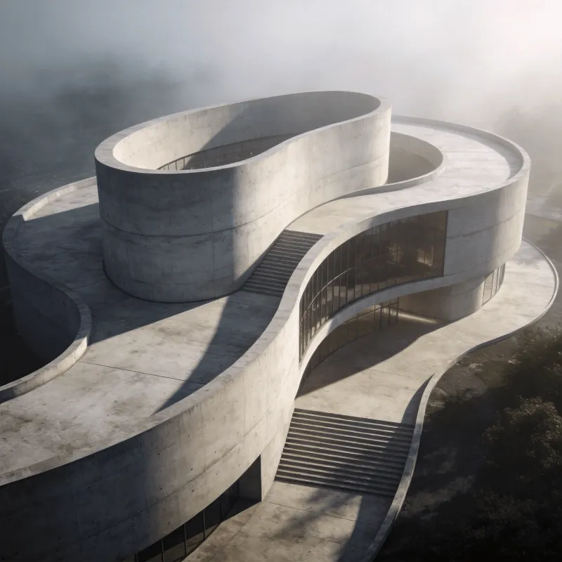Museum in Foggy Morning
