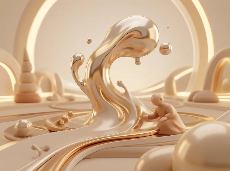 Golden Liquid Sculpture Scene