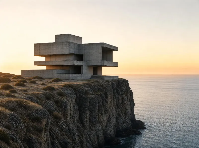 Modern Concrete House on Cliff