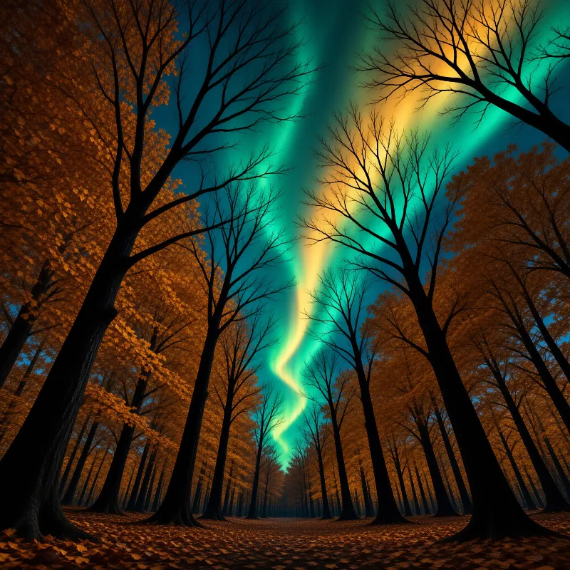 Autumn Forest under Aurora