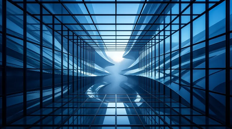 Futuristic Blue Glass Corridor
