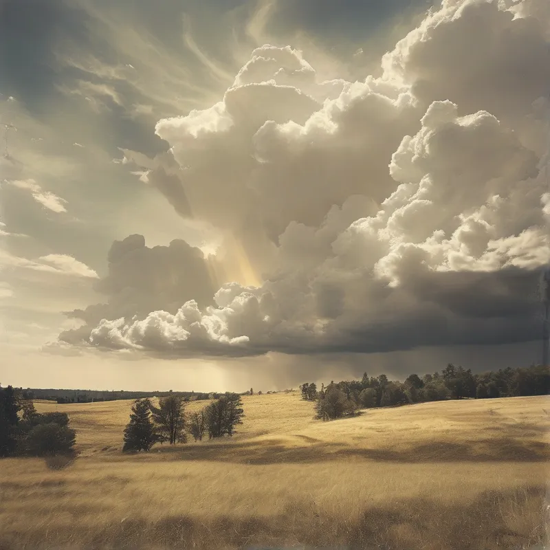 Sunlit Clouds Over Field