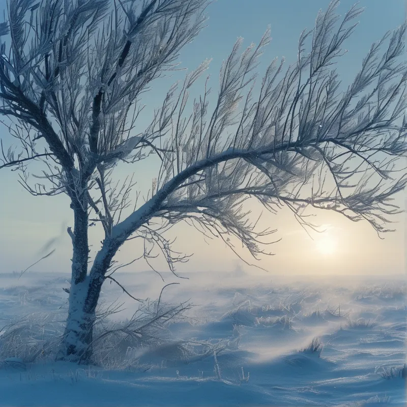Frosty Tree in Snowy Field