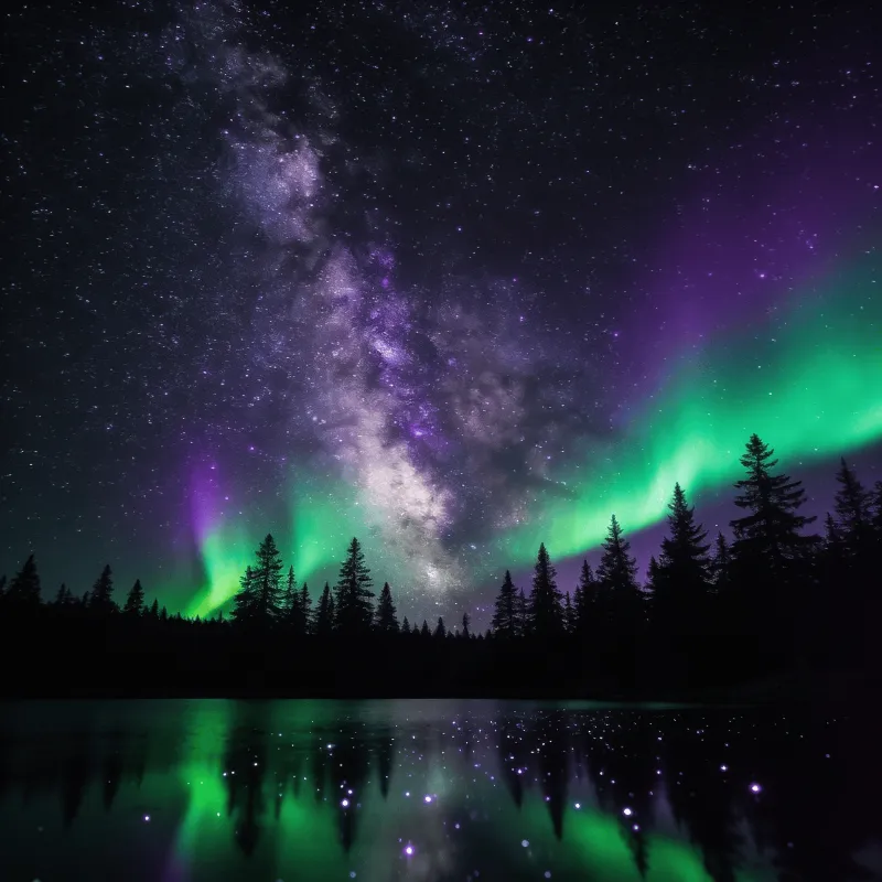 Galaxy Over Misty Mountain Silhouette