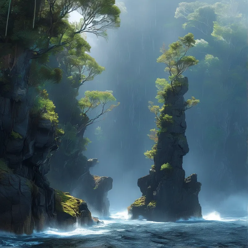 Misty Green Sea Stacks