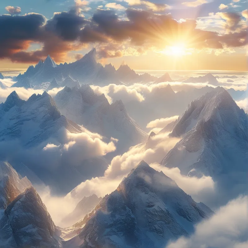Snowy Peaks Above Clouds