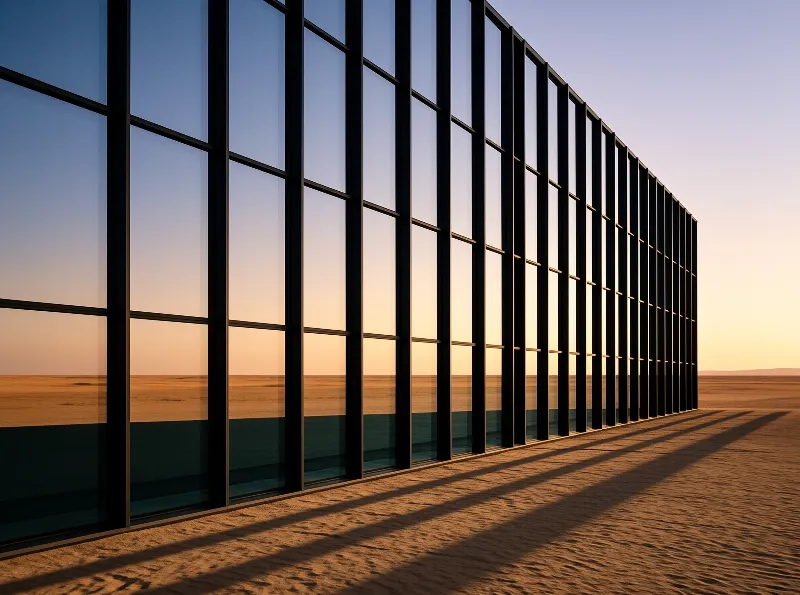 Glass Wall in Desert Sunset