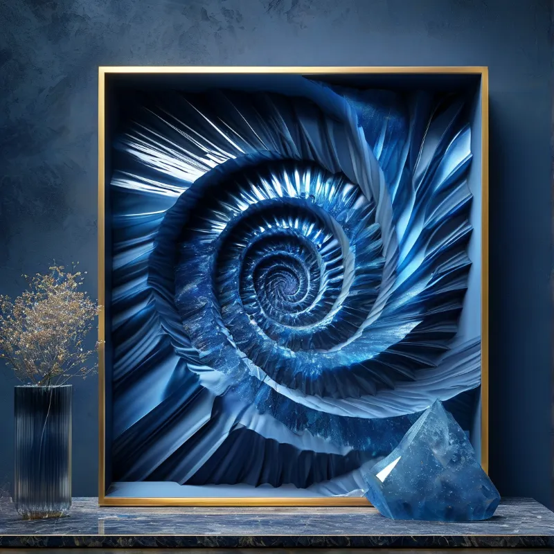 Framed Blue Spiral Art