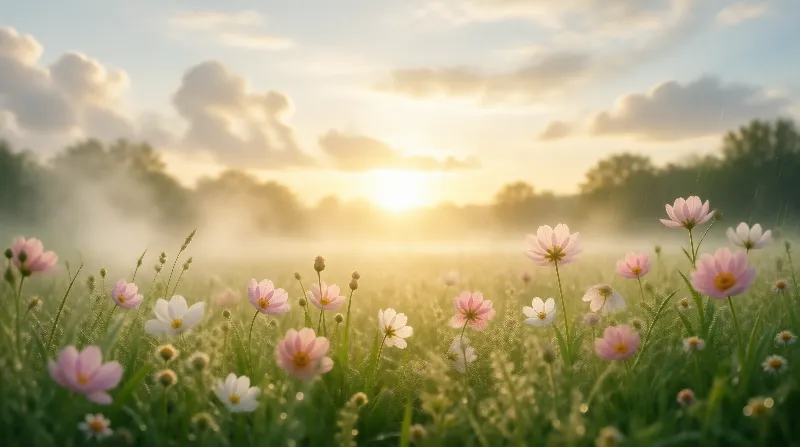 Sunrise over Flower Field