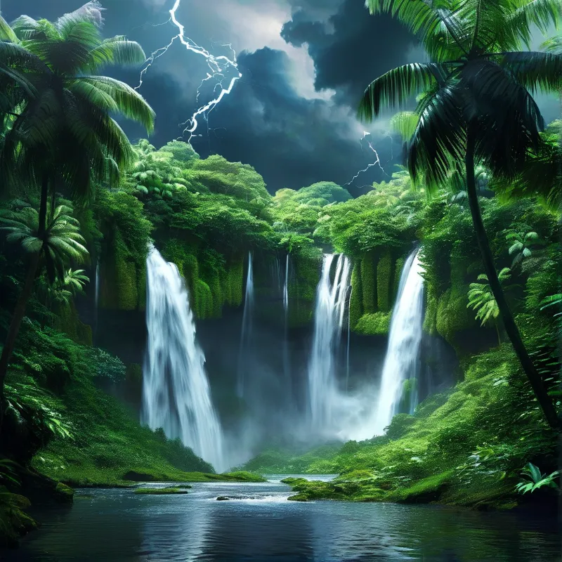 Lightning Over Waterfalls