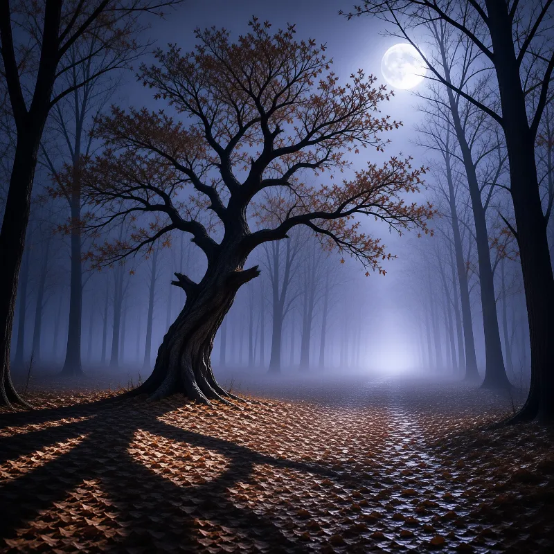 Moonlit Misty Forest Path