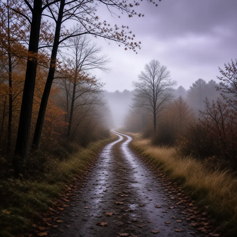 Foggy Autumn Forest Path