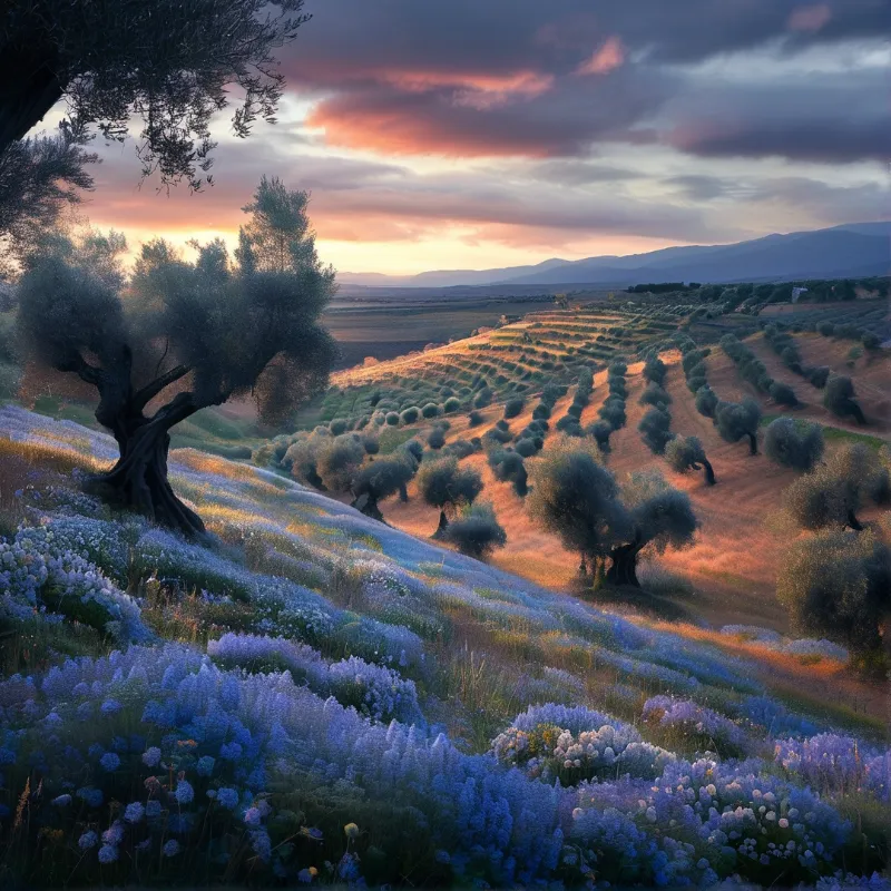 Sunset Over Flower Fields