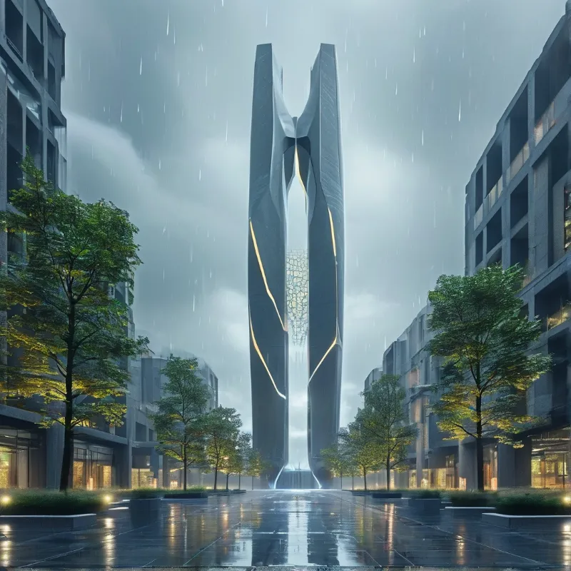 Futuristic Rainy Cityscape